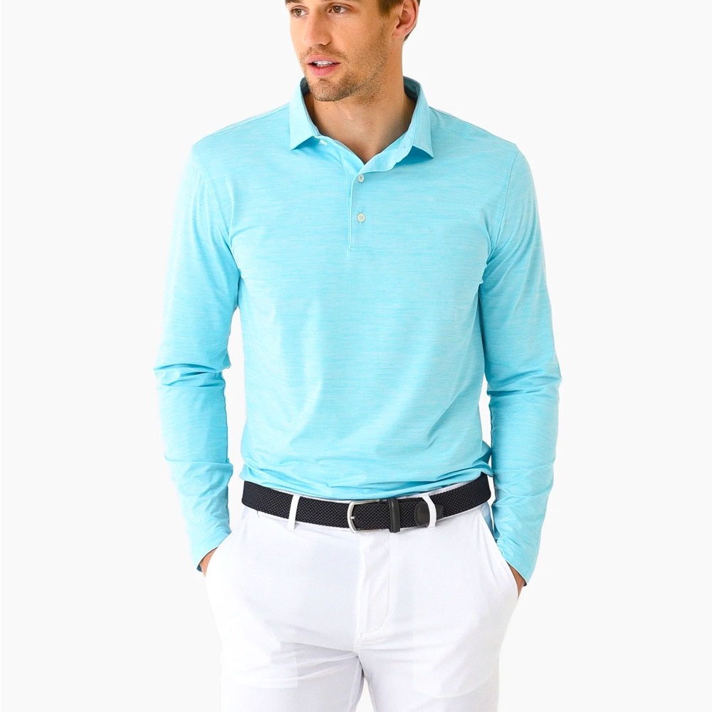 JOHNNIE-O Men's Featherweight Turquoise Blue Long Sleeve Polo Shirt